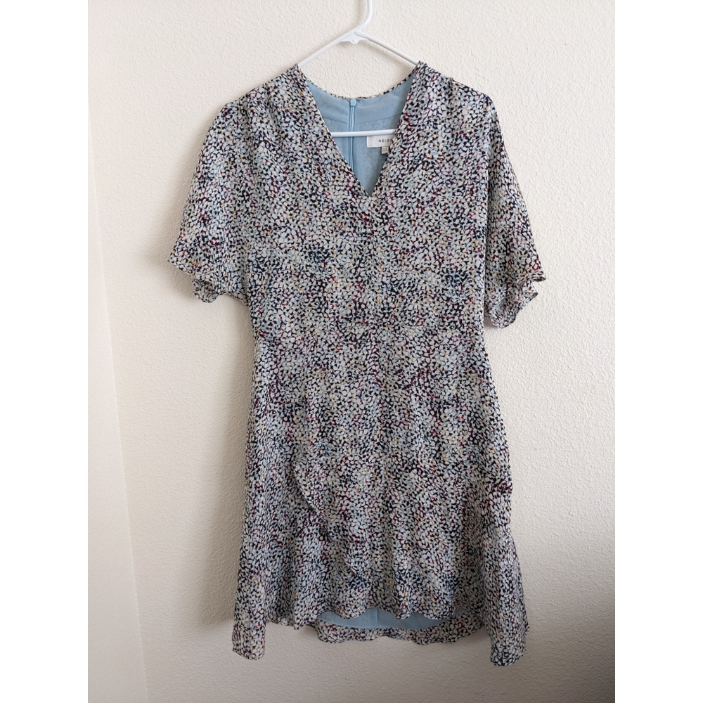 Reiss blue printed short sleeve dress